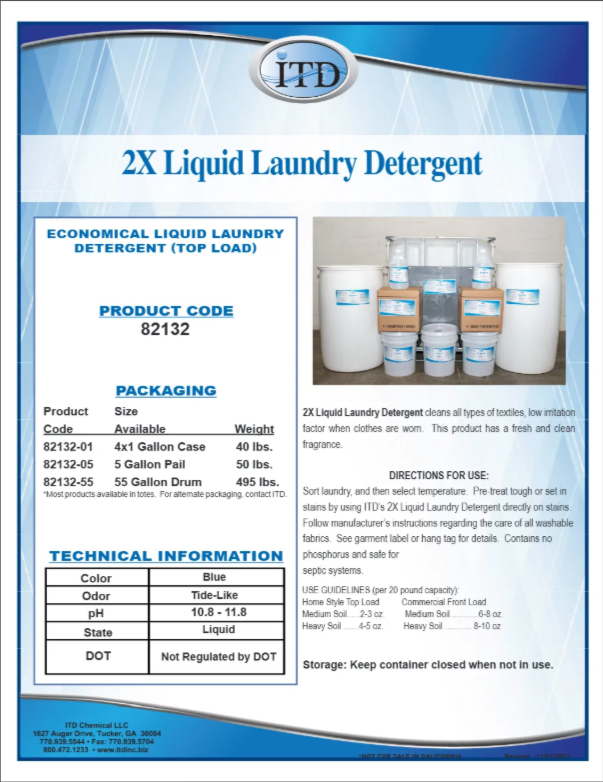 2X Liquid Laundry Detergent ($22/Per Gallon) Cleans 512 Commercial Loads