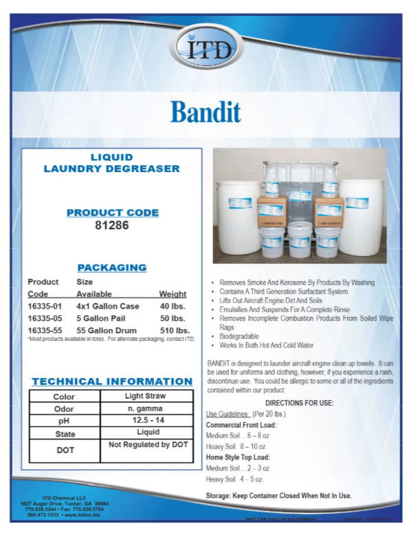 Bandit – Liquid Laundry Degreaser ($24.92/Per Gallon) Cleans 512 Commercial Loads