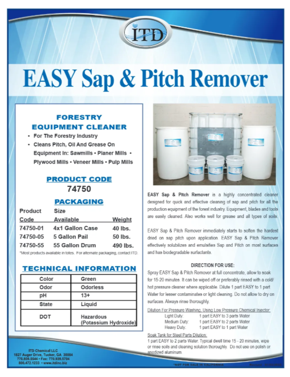 EASY Sap & Pitch Remover – Forestry Equipment Cleaner ($23.83/Per Gallon) Makes 16 Gallons